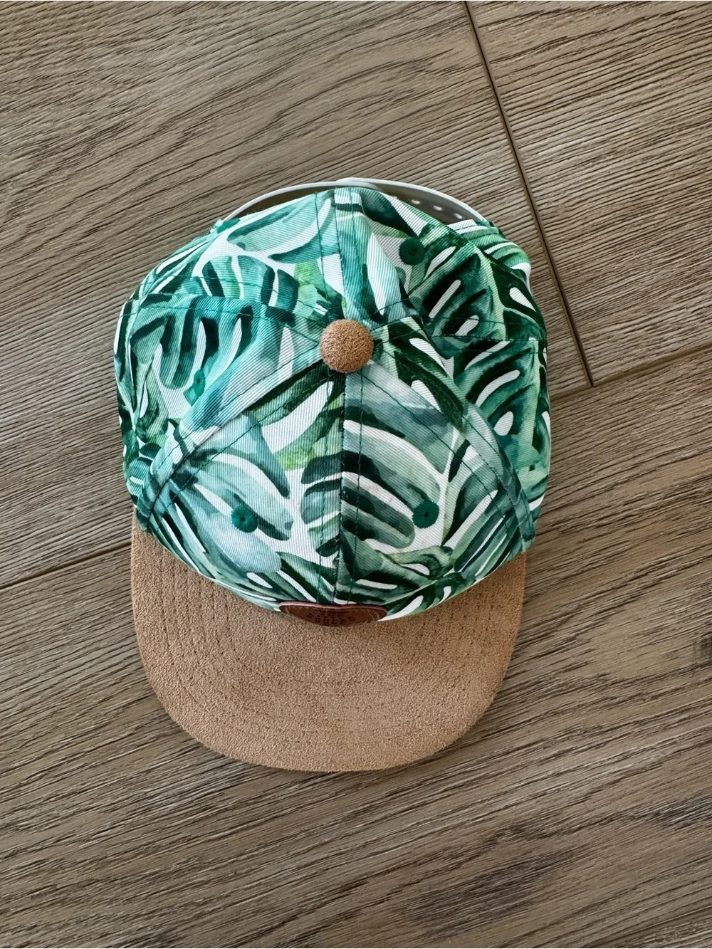 The Little Surfer Dude Kids Palm Print Hat in Green and Tan